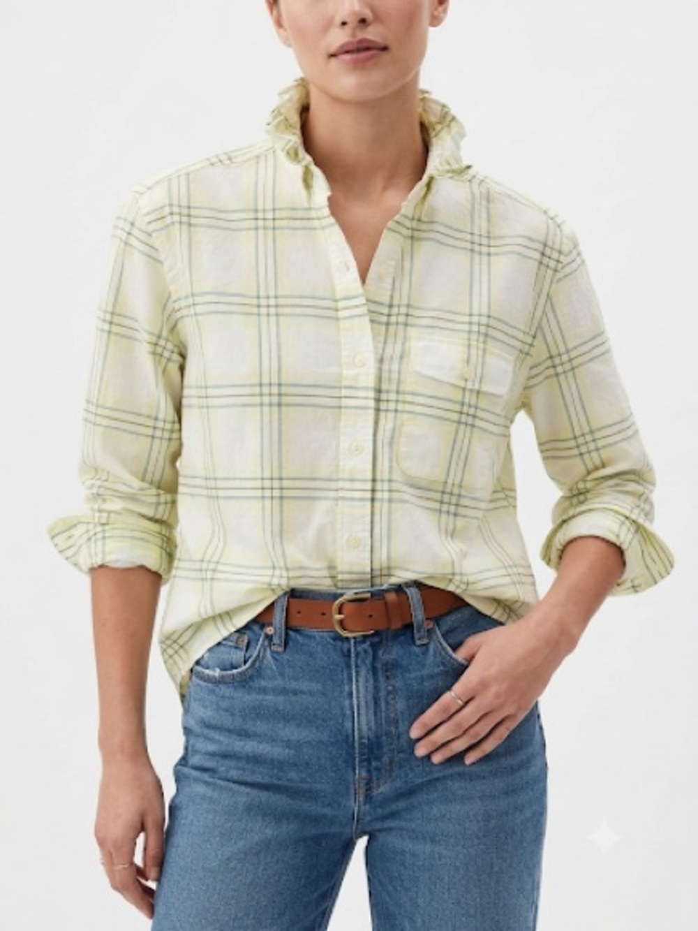 GAP Upcycled Light Yellow Plaid Button-Down Shirt